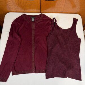 Apostrophe Tank Top and Cardigan Sweater Women's M Burgundy